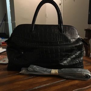 Furla black Croc Embossed large handbag